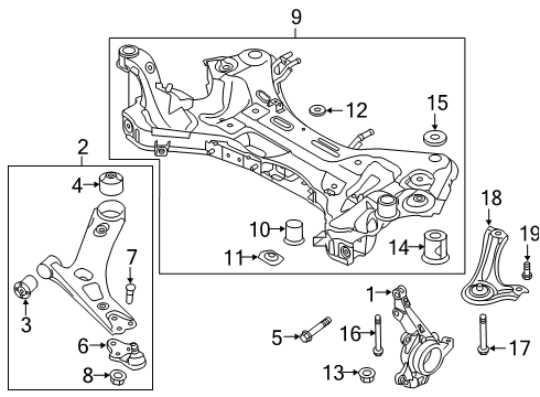 2021 Kia Sportage Front Suspension Components, Lower Control Arm, Stabilizer Bar Stay RH Diagram for 62477D9000