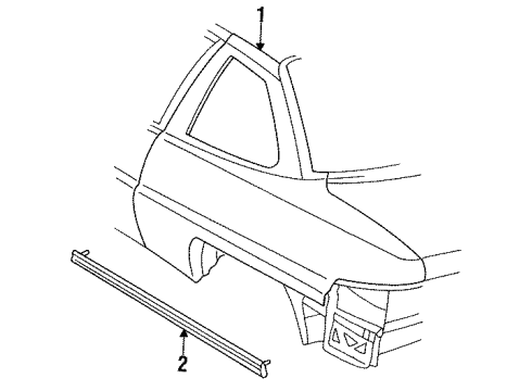 1993 Buick Skylark Quarter Panel & Components, Exterior Trim Molding Kit, Quarter Panel Center Diagram for 88891986