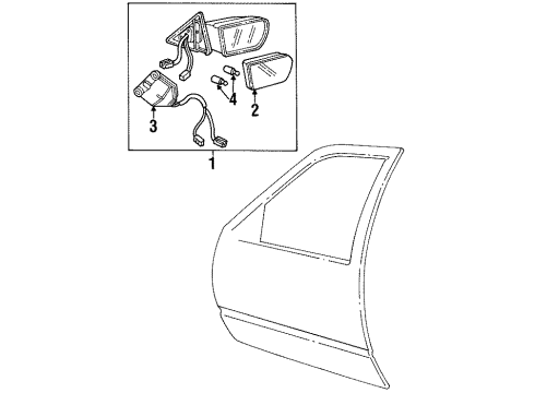 1998 Cadillac DeVille Outside Mirrors Mirror Asm, Outside Rear View *Paint To Mat Diagram for 25663868