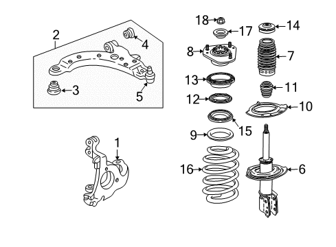 2008 Buick LaCrosse Front Suspension Components, Lower Control Arm, Stabilizer Bar Strut Diagram for 89060255