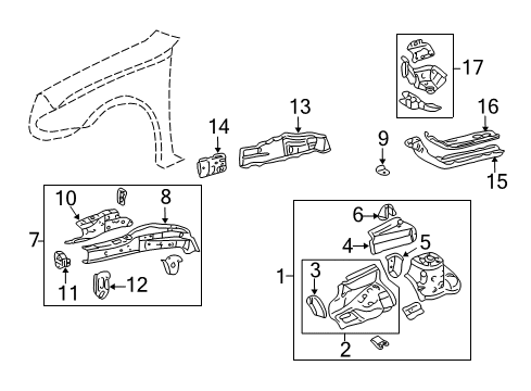 2006 Toyota Corolla Structural Components & Rails Apron Assembly Diagram for 53702-02060
