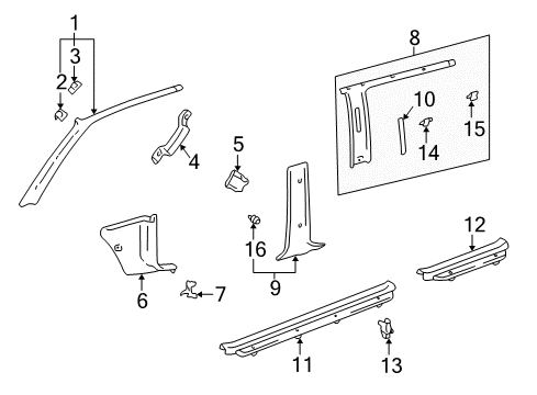 1999 Toyota 4Runner Interior Trim - Pillars, Rocker & Floor Center Pillar Trim Diagram for 62414-35010-B0