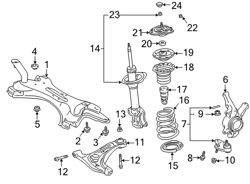 2002 Toyota Prius Front Suspension Components, Lower Control Arm, Stabilizer Bar Knuckle Diagram for 43211-47011