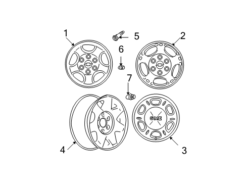 2005 GMC Yukon XL 2500 Wheels Wheel Rim Diagram for 15099907