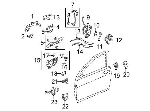 2013 Acura TL Front Door Cable, Front Door Inside Handle Diagram for 72131-TK4-A01