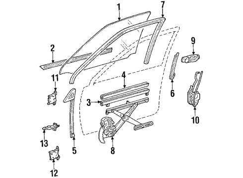 1987 Toyota Corolla Front Door - Glass & Hardware Guide Channel Diagram for 67401-12210