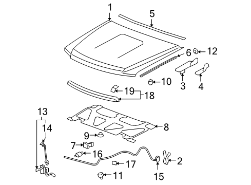 2008 GMC Sierra 3500 HD Hood & Components, Exterior Trim Insulator Diagram for 15164321