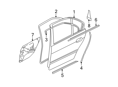 1999 BMW 528i Rear Door Right Rear Seal.Betw.Door A.Roof Frame Diagram for 51220402748