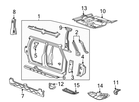 1996 Ford Explorer Center Pillar, Hinge Pillar, Rocker, Floor & Rails, Uniside Pillar Reinforcement Diagram for F57Z-9824386-A