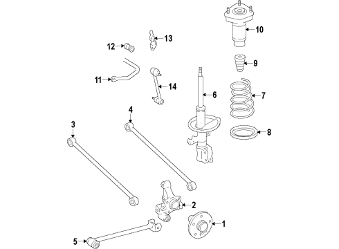 2018 Toyota Avalon Rear Suspension Components, Stabilizer Bar Strut Diagram for 48530-09897