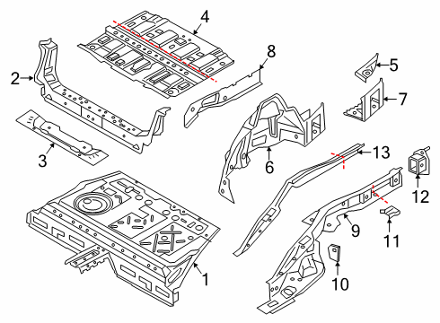 2018 BMW X2 Rear Floor & Rails Trunk Floor Diagram for 41007469561