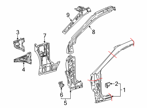 2018 Toyota Camry Hinge Pillar Inner Windshield Pillar Diagram for 61203-06210
