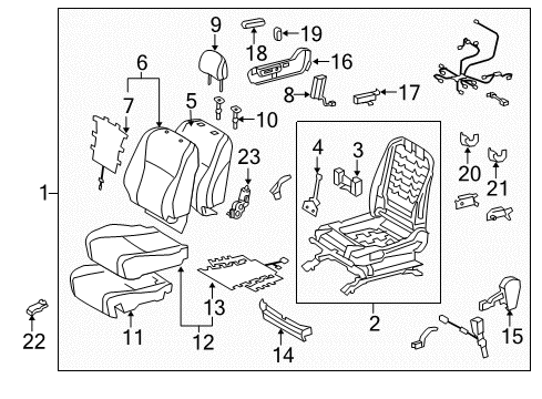 Diagram for 2009 Toyota Highlander Passenger Seat Components 