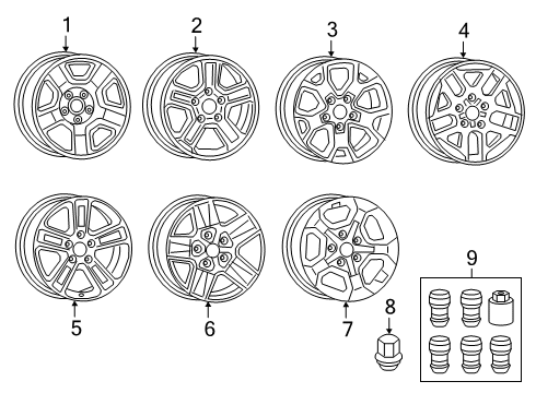 2021 Jeep Gladiator Wheels Wheel Locks Diagram for 82215711