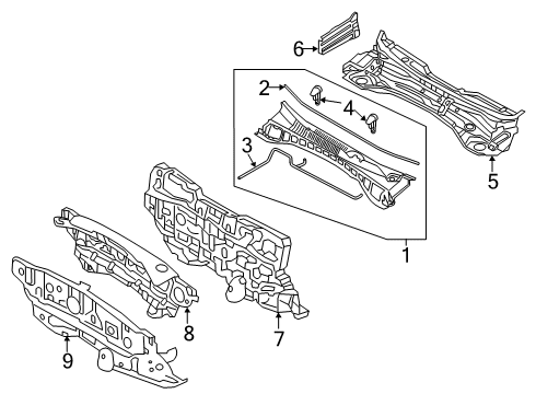 2019 Hyundai Santa Fe Cowl Panel Complete-Dash Diagram for 64300-S2000