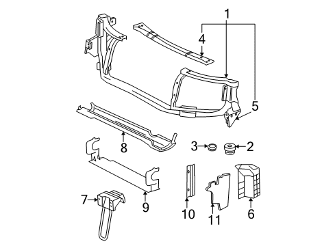 2002 GMC Envoy Radiator Support Front Panel Baffle Diagram for 15101099