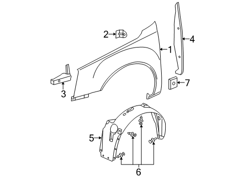 2008 Cadillac DTS Fender & Components, Exterior Trim Fender Liner Diagram for 15286086