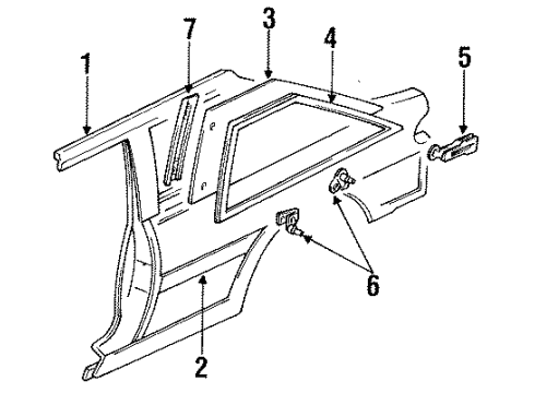 1995 Ford Escort Quarter Panel & Components, Glass, Exterior Trim Body Side Molding Diagram for F7CZ6129076BPTM