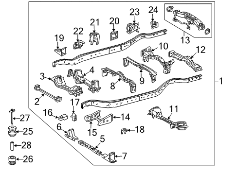 2022 Toyota Sequoia Frame & Components Center Crossmember Diagram for 51038-0C010
