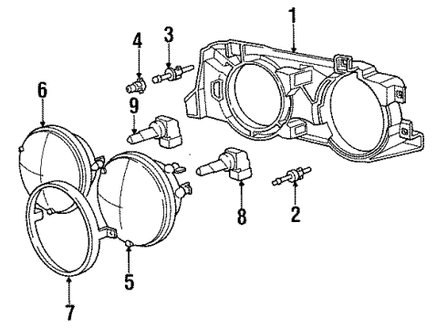 1992 BMW 318i Headlamps Reflector Left Diagram for 63121387863