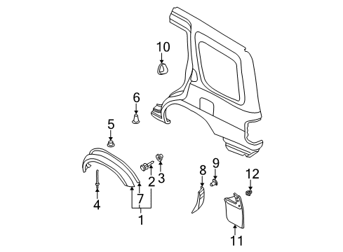 1996 Nissan Pathfinder Exterior Trim - Quarter Panel Moulding-Rear Fender, RH Diagram for 78872-0W003