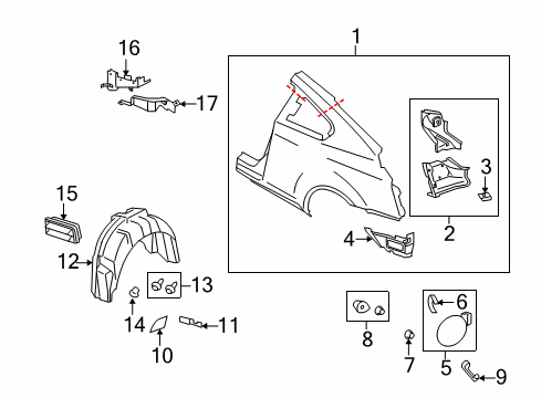 2015 Infiniti Q60 Quarter Panel & Components Fender Rear RH Diagram for G8100-JL0MA