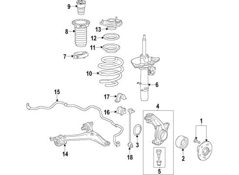 2020 Acura TLX Front Suspension Components, Lower Control Arm, Stabilizer Bar Link, Right Front Stabilizer Diagram for 51320-T2A-A01