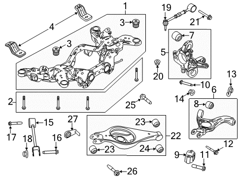 2011 Lincoln MKS Rear Suspension Components, Lower Control Arm, Upper Control Arm, Stabilizer Bar Damper Nut Diagram for -W520213-S440