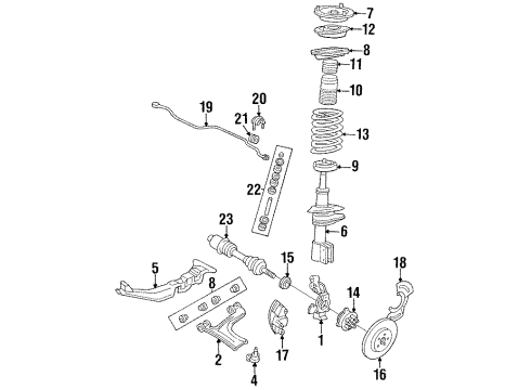1991 Pontiac Grand Am Front Suspension Components, Axle Shaft, Lower Control Arm, Stabilizer Bar Joint Kit-Seal & Tripot Diagram for 26023216