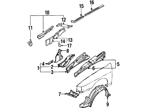 1993 Infiniti G20 Structural Components & Rails Cover-Splash, Hoodledge LH Diagram for 64839-50J00