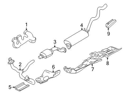2003 Oldsmobile Bravada Exhaust Components, Exhaust Manifold Exhaust Muffler Diagram for 12479984