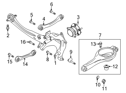 2019 Lincoln MKC Rear Suspension Components, Lower Control Arm, Upper Control Arm, Ride Control, Stabilizer Bar Trailing Arm Mount Bolt Diagram for -W716315-S442