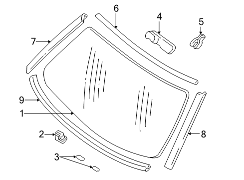 1998 GMC Sonoma Windshield Glass, Reveal Moldings Mirror Inside Button Diagram for 15954649