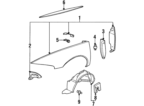 1999 Buick Riviera Fender & Components Liner-Front Wheelhouse Panel Diagram for 25678178