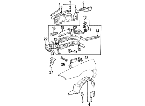 1995 Oldsmobile Aurora Structural Components & Rails Liner-Front Wheelhouse Panel Diagram for 25678180