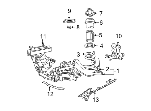 2004 Ford Mustang Front Suspension Components, Lower Control Arm, Stabilizer Bar Strut Diagram for 2R3Z-18124-BA