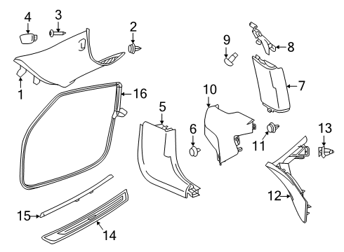 2020 Toyota GR Supra Interior Trim - Pillars, Rocker & Floor Kick Panel Trim Diagram for 62111-WAA01