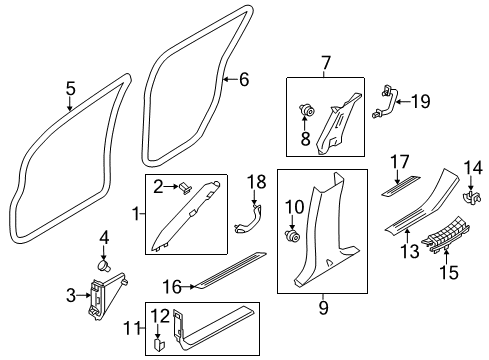 2011 Infiniti QX56 Interior Trim - Pillars, Rocker & Floor Clip-Dash Trim Diagram for 66916-50Y00