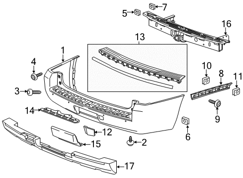 2016 Chevrolet Suburban Rear Bumper Impact Bar Spacer Diagram for 23118611