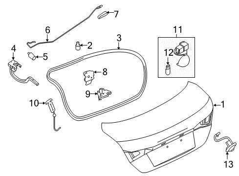 2015 Nissan Sentra Trunk Lid Bar-Torsion, Trunk Lid RH Diagram for 84432-3SG0A