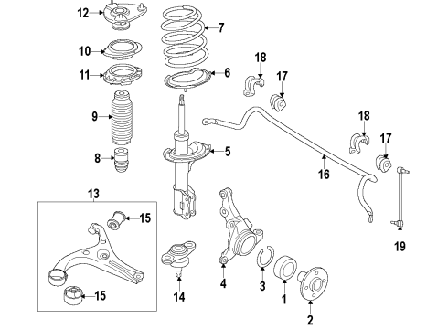2014 Kia Forte Koup Front Suspension Components, Lower Control Arm, Stabilizer Bar Front Axle Knuckle Right Diagram for 51716A7000