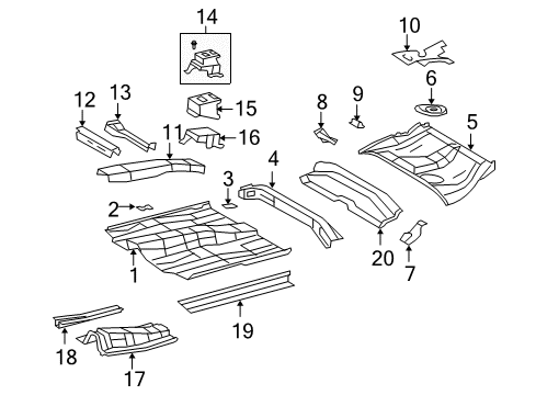 2010 Toyota Corolla Pillars, Rocker & Floor - Floor & Rails Floor Crossmember Diagram for 57052-12021