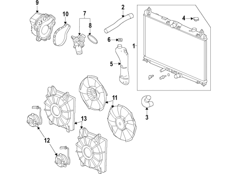 2021 Honda Insight Cooling System, Radiator, Water Pump, Cooling Fan Shroud Complete Diagram for 38615-6L2-A02