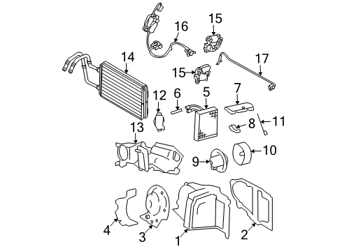 2004 Lincoln Town Car A/C Evaporator & Heater Components Heater Core Diagram for H2MZ-18476-Q