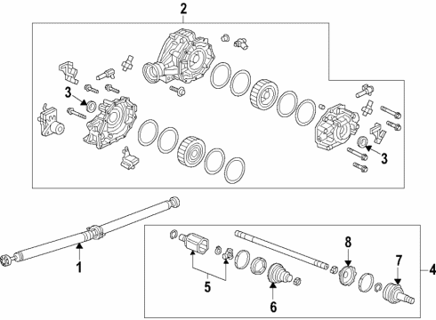 2019 Acura RDX Rear Axle, Axle Shafts & Joints, Differential, Drive Axles, Propeller Shaft Carrier, Rear Differential Diagram for 41200-5YP-000