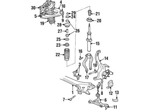 1996 Chrysler Sebring Front Suspension Components, Lower Control Arm, Upper Control Arm, Stabilizer Bar BKT Right-Shock ABSORBER Diagram for 4764552AC