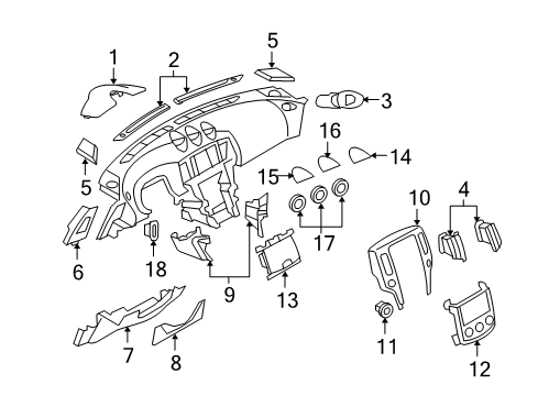 2010 Nissan 370Z Cluster & Switches, Instrument Panel Finisher Diagram for 24817-1EA0A