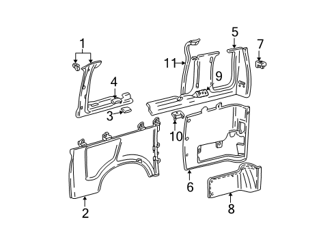 1996 Ford E-350 Econoline Interior Trim - Side Panel Cover Diagram for F2UZ3945626B