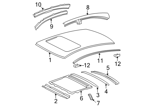 2009 Lexus ES350 Roof & Components, Exterior Trim Reinforcement, Roof Panel, NO.6 Diagram for 63128-33010