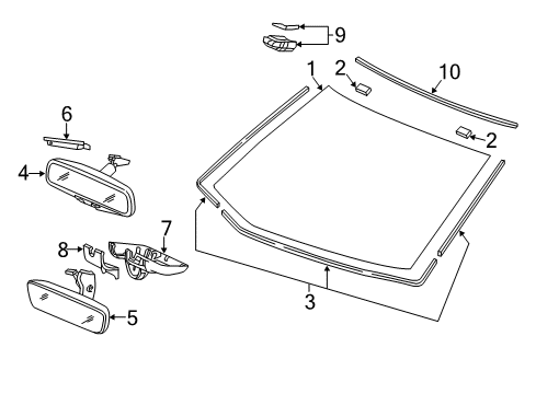 2016 Acura TLX Windshield Glass, Reveal Moldings Cover, Sensor Diagram for 76412-TZ3-A11